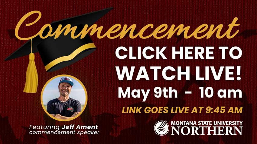 Commencement - Click to Watch Live - May 9 @ 10am - Video goes live @ 9:45am [grad cap; photo of Jeff Ament]