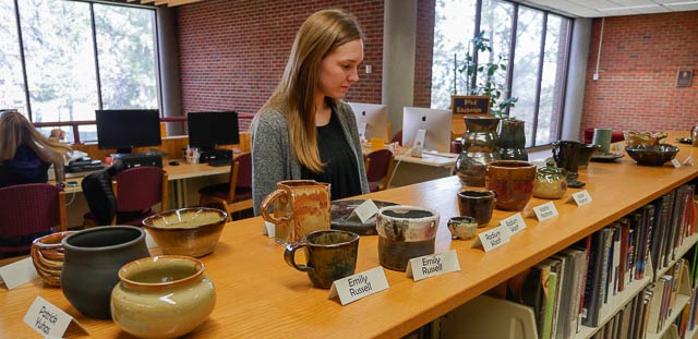 Ceramics on display in the Library